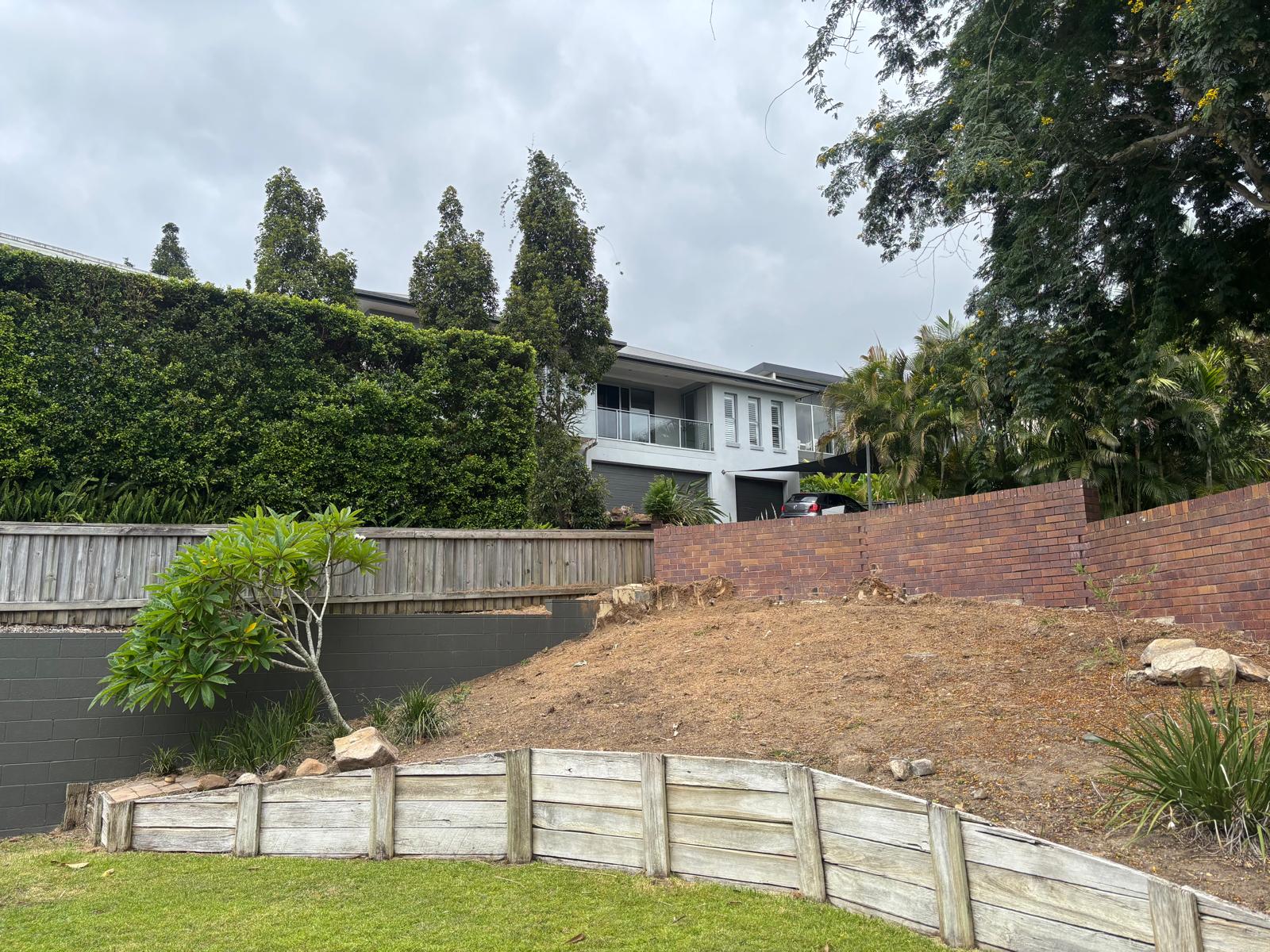 Brick retaining wall on Brisbane hillside block