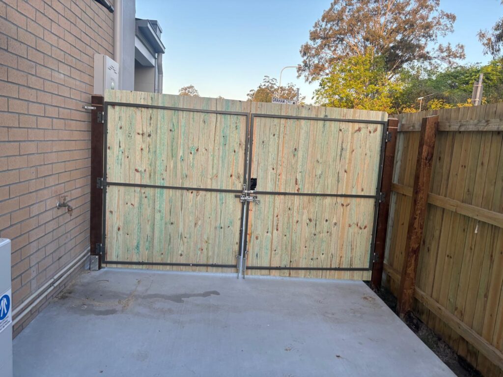 Inside view of the double timber gates and metal frames in Richlands